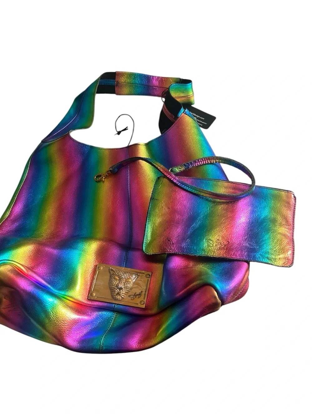 Sharif Rainbow Pearlized Leather Hobo Bag New with Tag